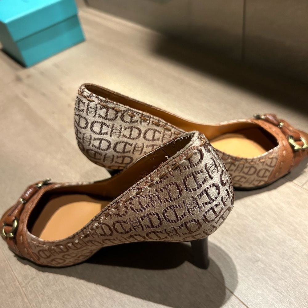 Vintage ETIENNE AIGNER POt MONOGRAM PEEP TOE PUMPS SIZE 7.5 - Picture 8 of 11
